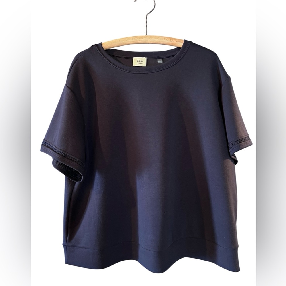 Elie Tahari Women’s Navy Luxury Top 2XL Designer Classic Short Sleeve Corpcore
